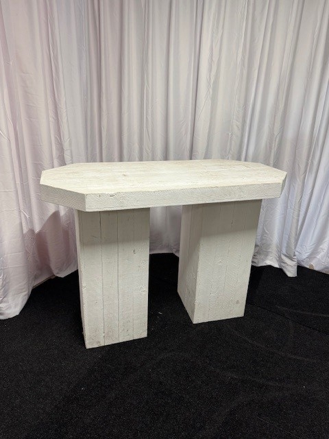 Statafel steigerhout wit 120x80 ( zeshoek )