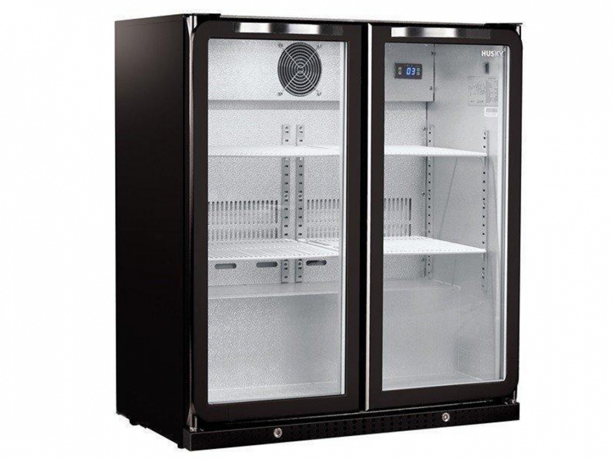 Flessenkoelkast laag met 2 glazen schuifdeuren zwart