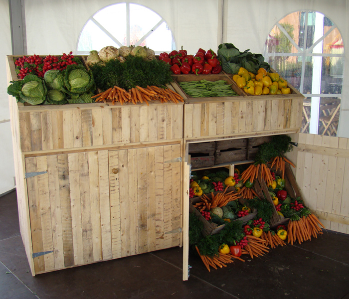 Fruit- en groentenpresentatiekast steigerhout dubbel